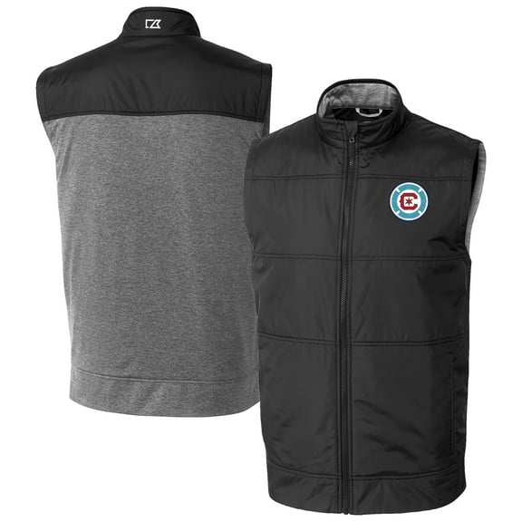 Men's-Cutter & Buck  Black Chicago Fire Stealth Hybrid Quilted Windbreaker Full-Zip Vest