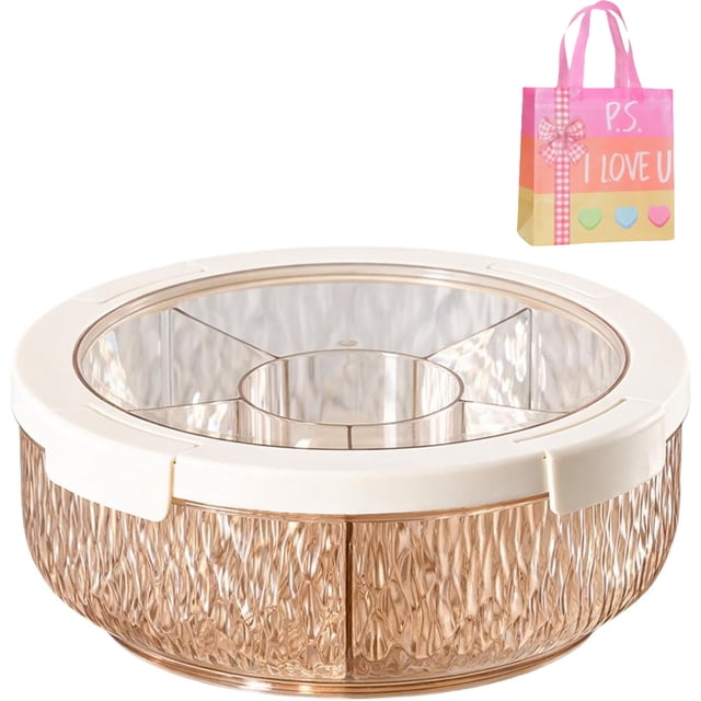 Divided Serving Tray Appetizer Platter Rotating Snack Dishes with Lid PET Material Transparent View for Home Gathering Clear Yellow 1 Pc