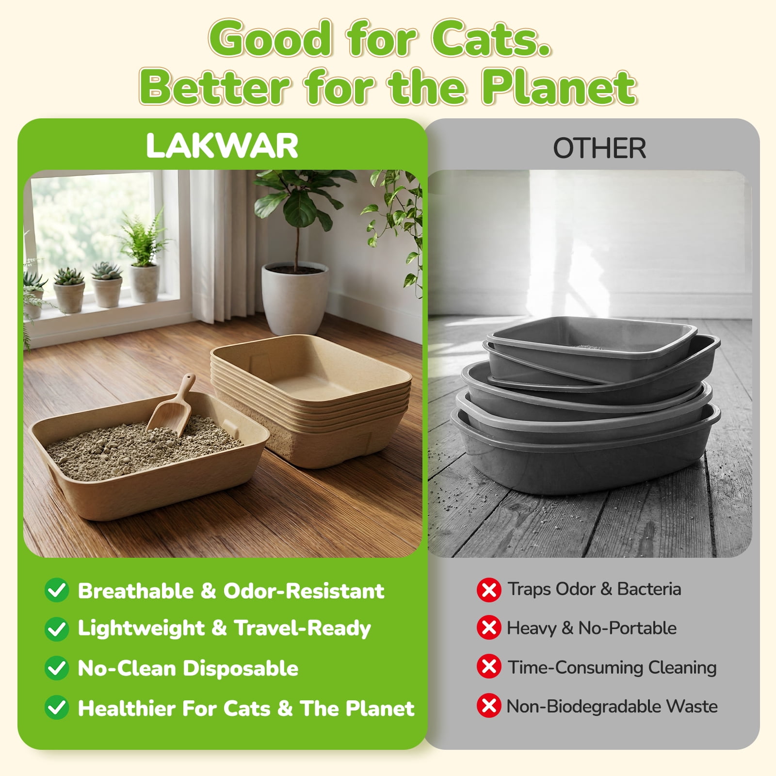 LAKWAR Disposable Litter Boxes-6 Pack Large