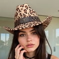 thumbnail image 5 of Retro Cow Print Fedora Hat with Leather Strap & Wide Brim for Camping Concerts Western Theme Costume Accessories, 5 of 8