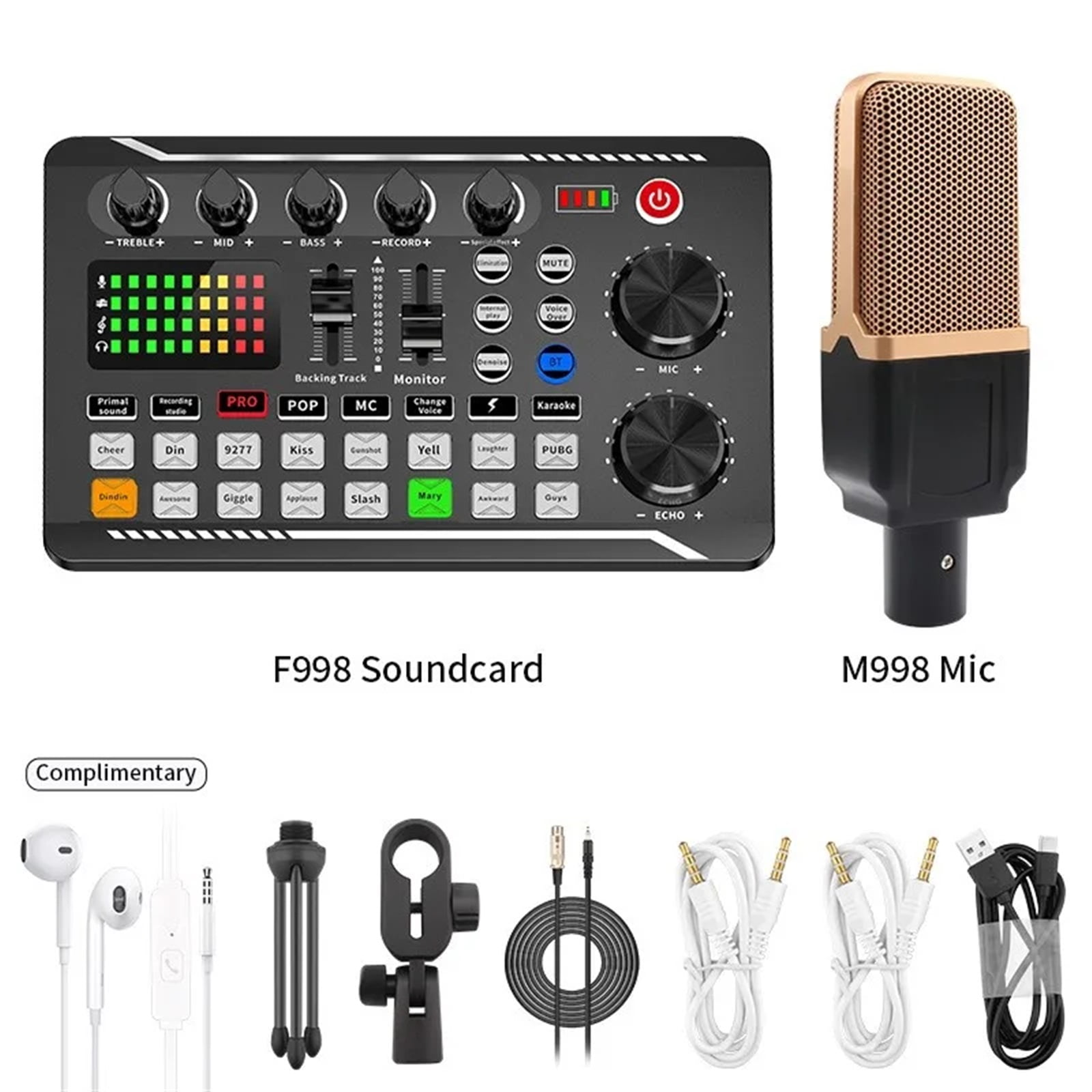 Dedicated Sound Card Microphone For Live BroadCast F998 Card with(Optional) Audio Interface With DJ Mixer Effects Voice Changer ,Easy to Operate