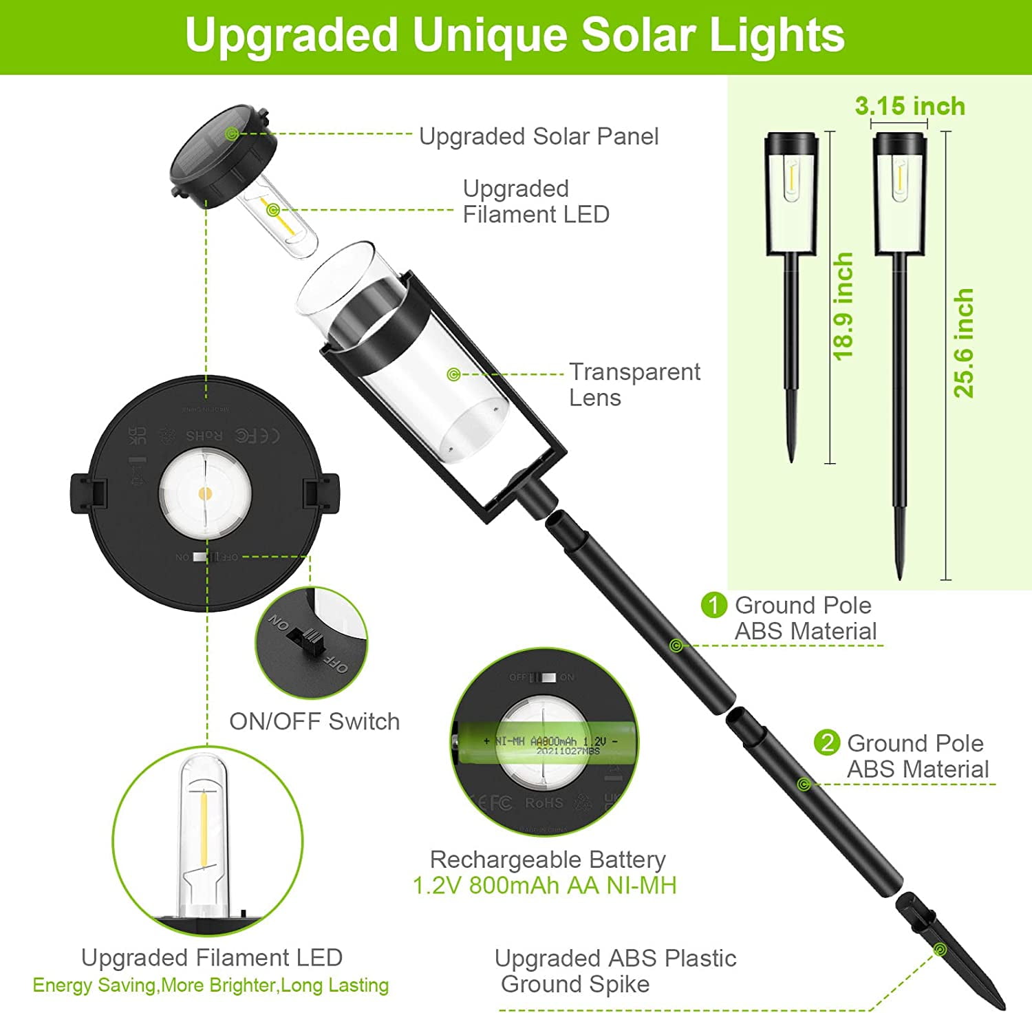 BOPORO Solar Pathway Lights Outdoor, New Upgraded 6 Pack Solar Outdoor Lights, IP65 Waterproof Auto On/Off Solar Powered Landscape Path Lights for Yard Lawn Patio Walkway