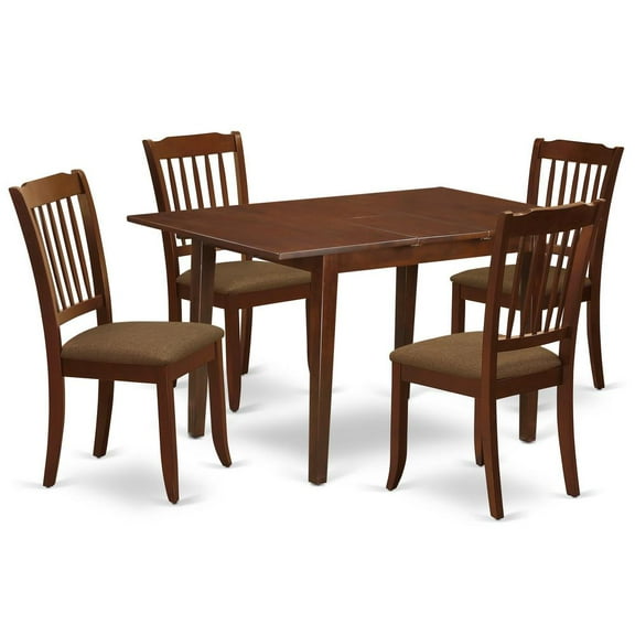 East West Furniture Norfork 5-piece Wood Dining Set with Fabric Seat in Mahogany