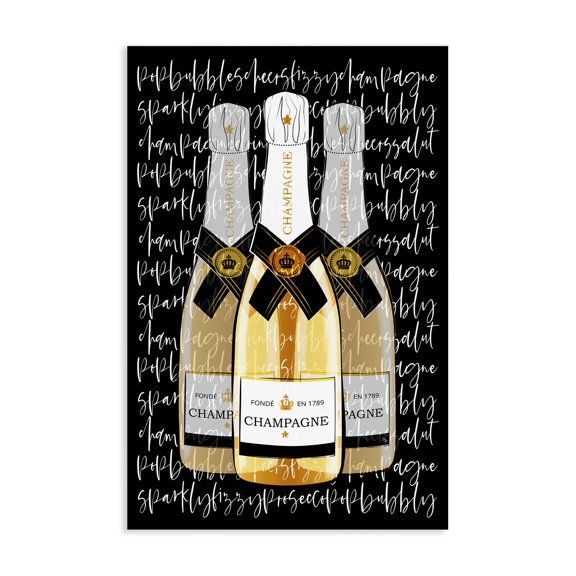 Stupell Industries Contemporary Triple Champagne Bottle Love Canvas Art, 16 x 24, by Martina Pavlova