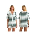 thumbnail image 3 of FOCUSNORM Women Pajamas Set 2 Pieces Loungewear Suits Stripe Contrast Color Button Crochet Knit Tops and Shorts Lounge Sets, 3 of 9