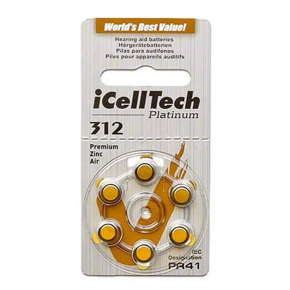 iCellTech Size 312 Hearing Aid Batteries (6 batteries) 