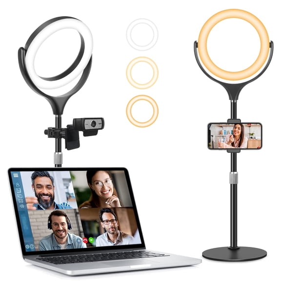 Selfie Ring Light for Laptop Computer Video Conference Recording, Evershop Desk Ring Light with Adjustable Metal Stand&Phone Holder for Photo,Makeup,Live Stream,Zoom Meeting,Video Call, Webcam Chat