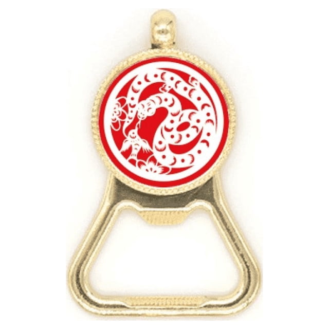 Paper-cut Snake Animal China Zodiac Art Beer Bottle Cap Opener Stainless Steel Key Chain