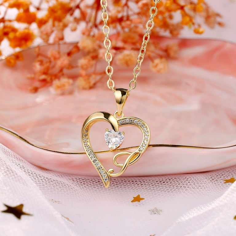TINGN Initial Heart Necklace for Women Cubic Zirconia 14K TINGN Initial Heart Necklace for Women Cubic Zirconia 14K