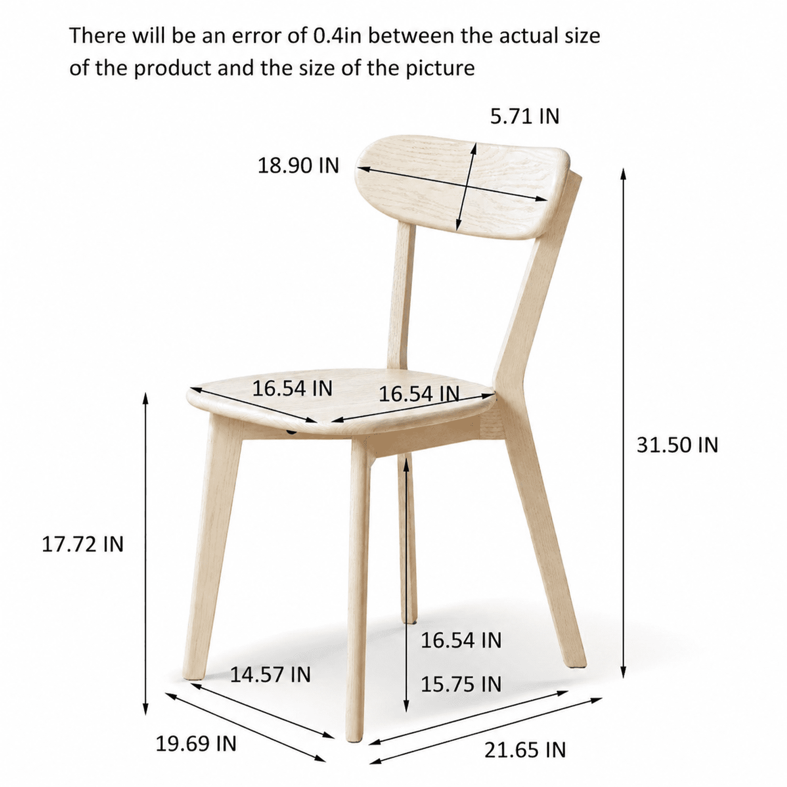 White Solid Wood Dining Chair,FAS Grade Oak Dining Chair Single,Sturdy Curved Backrest & Outer Sword-Leg Design in Cream White Finish for Dining Room,Cafe, and Modern Home Kitchen,400 lb Capacity