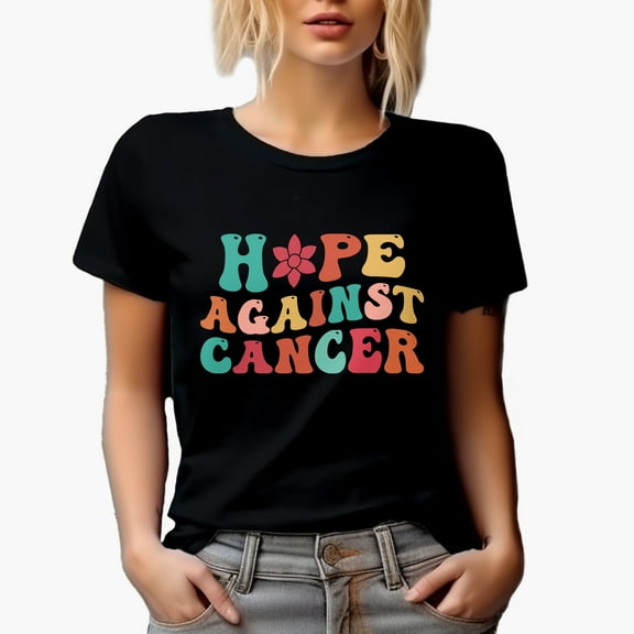 Hope Against Cancer, Motivational Quote, Groovy Retro Wavy Text Merch Gift, Black T-Shirt, Small