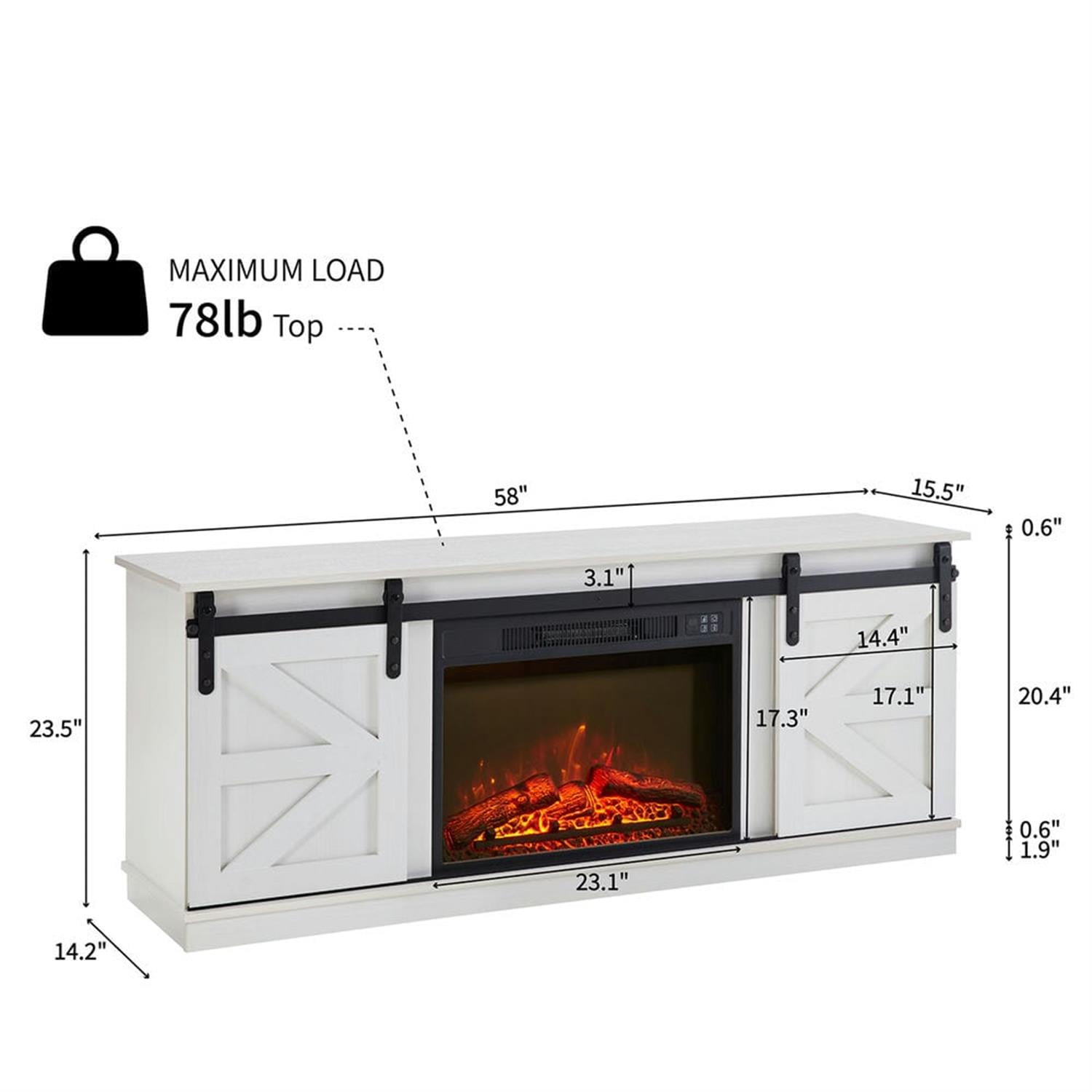 Demi Bonn Modern Fireplace TV Stand for Television up to 65" with Storage and Farmhouse Sliding Barn Doors, Entertainment Center with Cabinet and Shelves, White