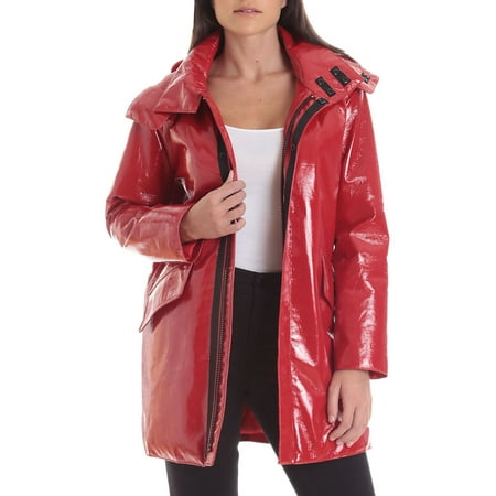 Patent Faux Leather Raincoat