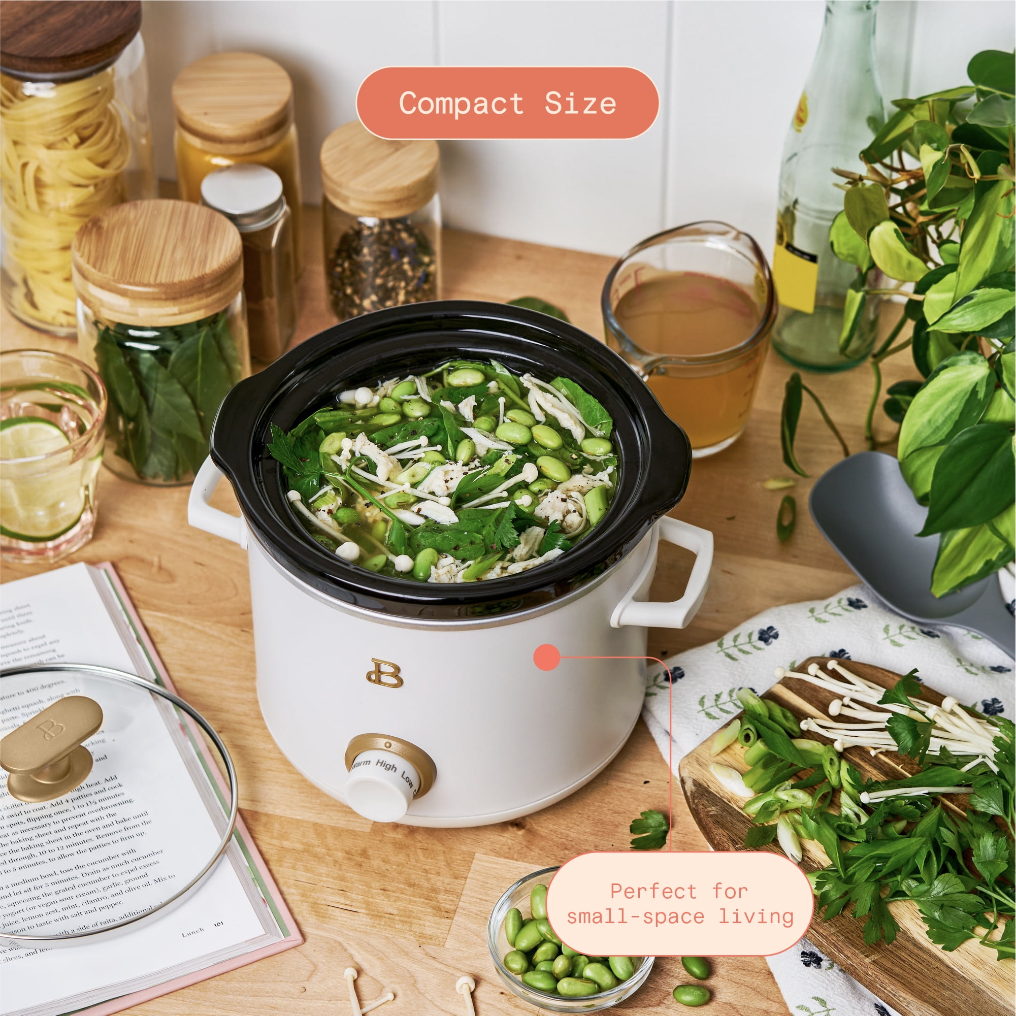 Beautiful 2-Pack 2qt Slow Cooker, Thyme Green, White Icing by Drew Barrymore