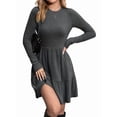 thumbnail image 3 of Womens Long Sleeve Fall Dresses with Flowy Casual Ribbed Knit Crew Neck Knee Length Sweater Dress Gray S, 3 of 9