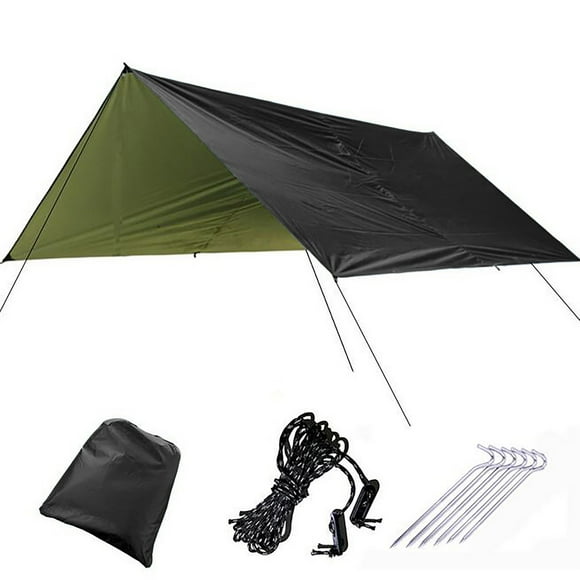 Lona Impermeable Para Tienda De Campaña De 3 M X 4 M, Lona Ligera Para Mochila Con Protección Solar Con 6 Cuerdas De Nailon, Clips, 4 Postes De Aluminio Y Bolsa De Transporte, Impermeable Y