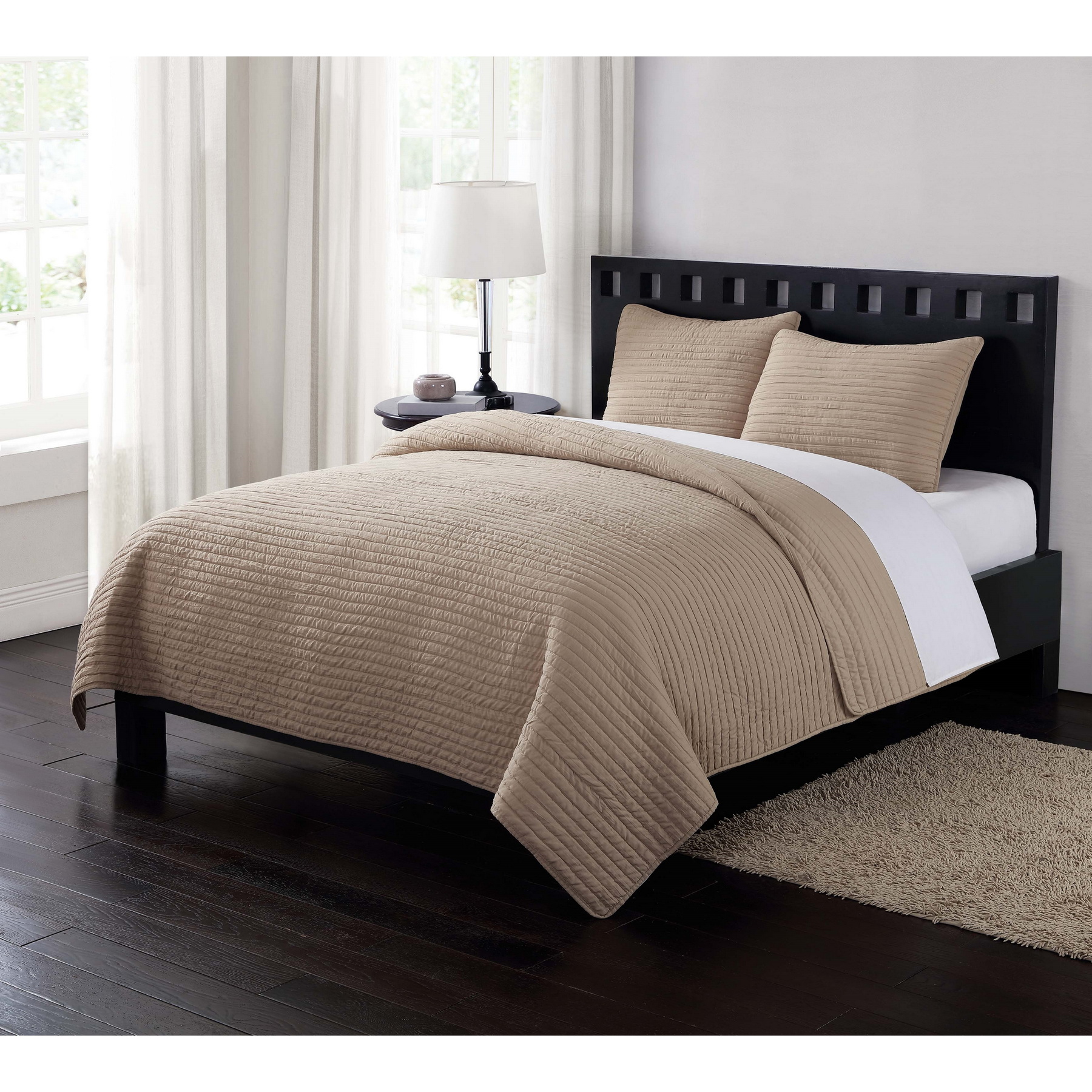 London Fog Garment Washed Crinkle King Quilt Set in Khaki