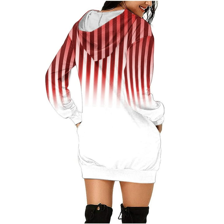 Mini Dresses for Women Women's Striped Hoodie Dress Long Sleeve