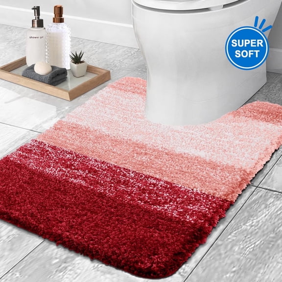 Evlmd Burgundy Bathroom Rugs Mat, Large Bath Rug for Bathroom Floor Non-Slip, Super Elastic Soft Easier to Dry Bath Shower Mat Runner, Machine Washable Bath Mat, 20" x 24" Contour Rug