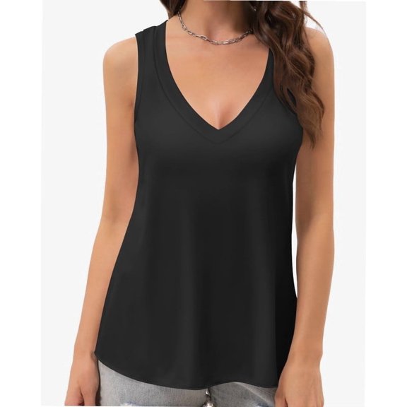 Women Deep V Neck Tank Top Sleeveless Flowy Shirt Summer Loose Tank Top for Women
