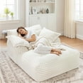thumbnail image 6 of Reliancer 67.7" Oversized Chaise Lounge Chair Indoor, Faux Fur Upholstered Boneless Sofa Bed, Deep Seat Sleeper Couch Reading Chairs with Armrest, Cloud Sofas Couches for Living Room, Beige, 6 of 9