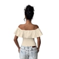 thumbnail image 5 of Women'S Off the Shoulder Blouse Ruffle Short Sleeve Smocked Going Out Crop Tops Apricot S, 5 of 9