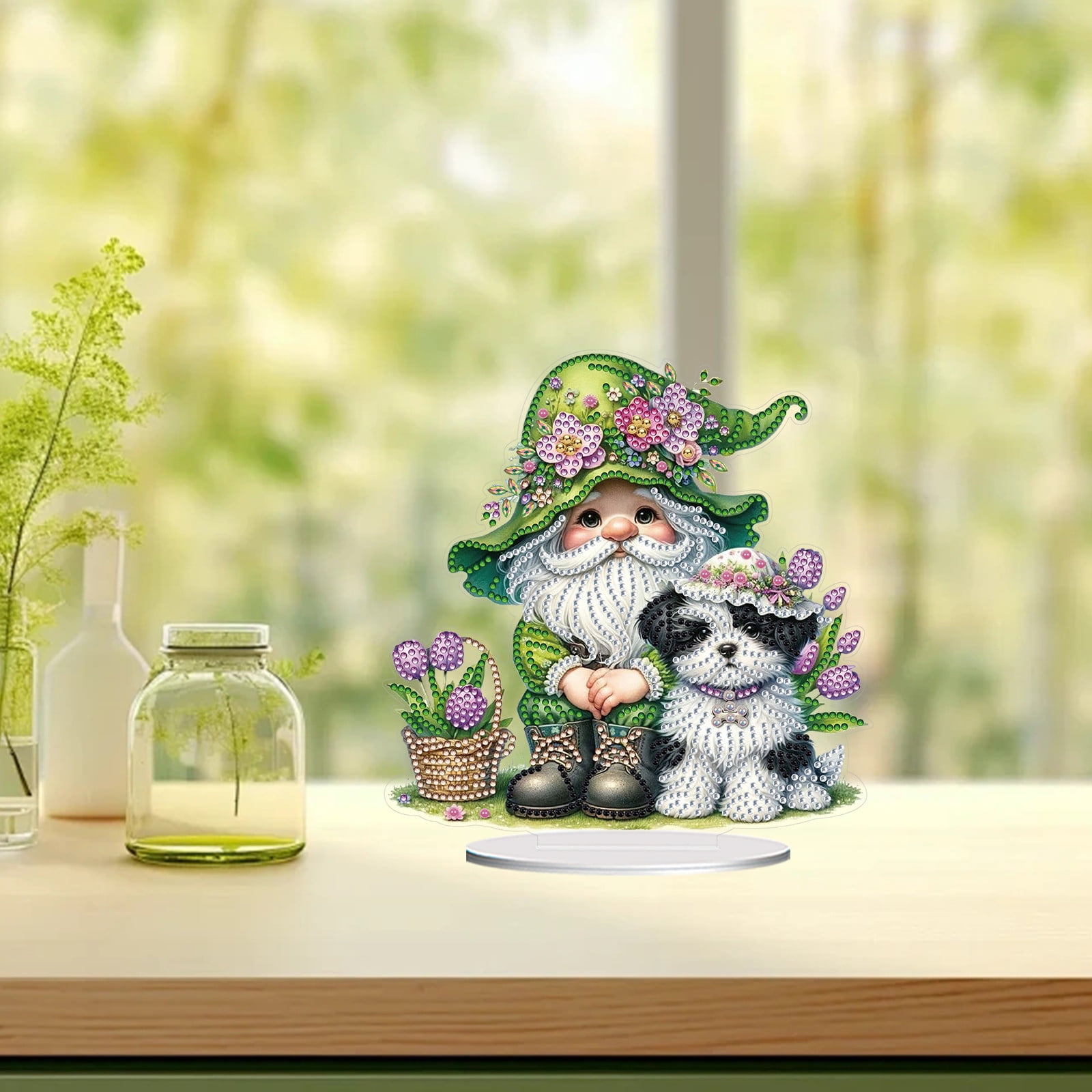 FLOPESN 4Pcs DIY Diamond Art Painting Easter Bunny Ornament Kits with Oval Base, Single-Sided Diamond Painting PET Craft for Home Decor