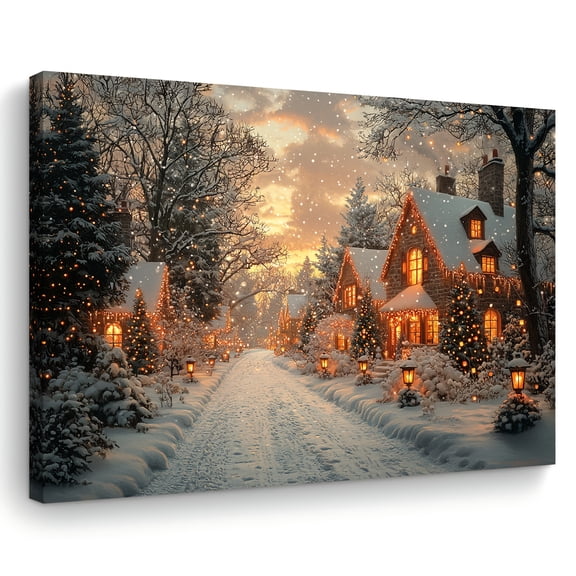 [Winter Landscape Canvas Art] Winter Landscape Canvas Art - 1pc Wooden Frame 2D Flat Snowy Christmas Scene with Tree and Cabin, Framed Print for Living Room, Bedroom, Office, Holiday Decoration