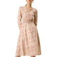 thumbnail image 3 of INSPIRE CHIC Women's Floral Print Swing Long Sleeve V-Neck Midi Dress XS Pink, 3 of 8
