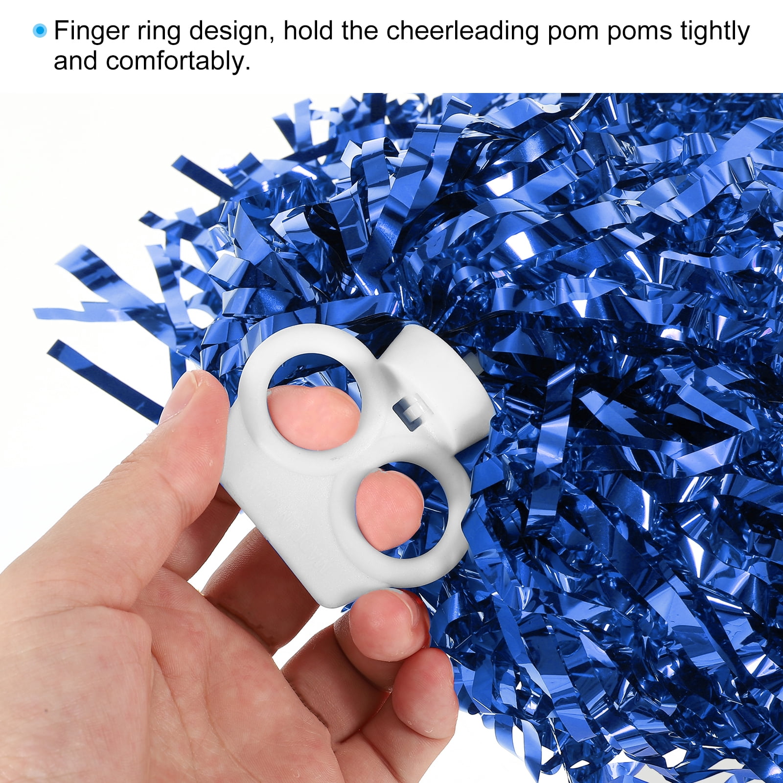 Cheerleading Pom Poms with Finger Holes Metallic Foil Cheering Hand Flower, Blue, 12 Pack