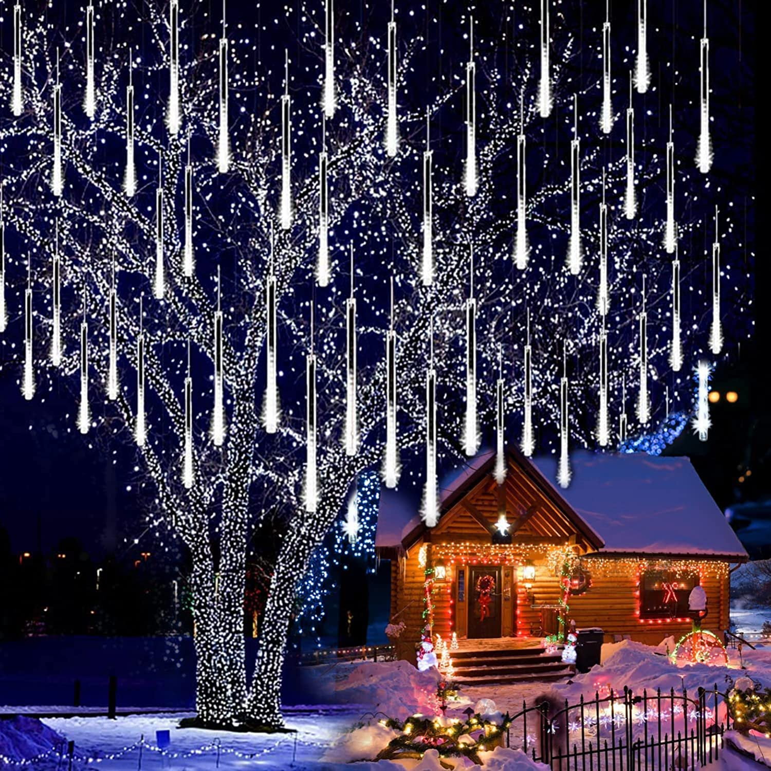 Christmas Lights, Meteor Shower Icicle String Lights, 18 Inches 8 Tubes LED Christmas Lights Dropping Lights, Hanging Falling Rain Lights Holiday Christmas Tree Lights, White - Walmart.com