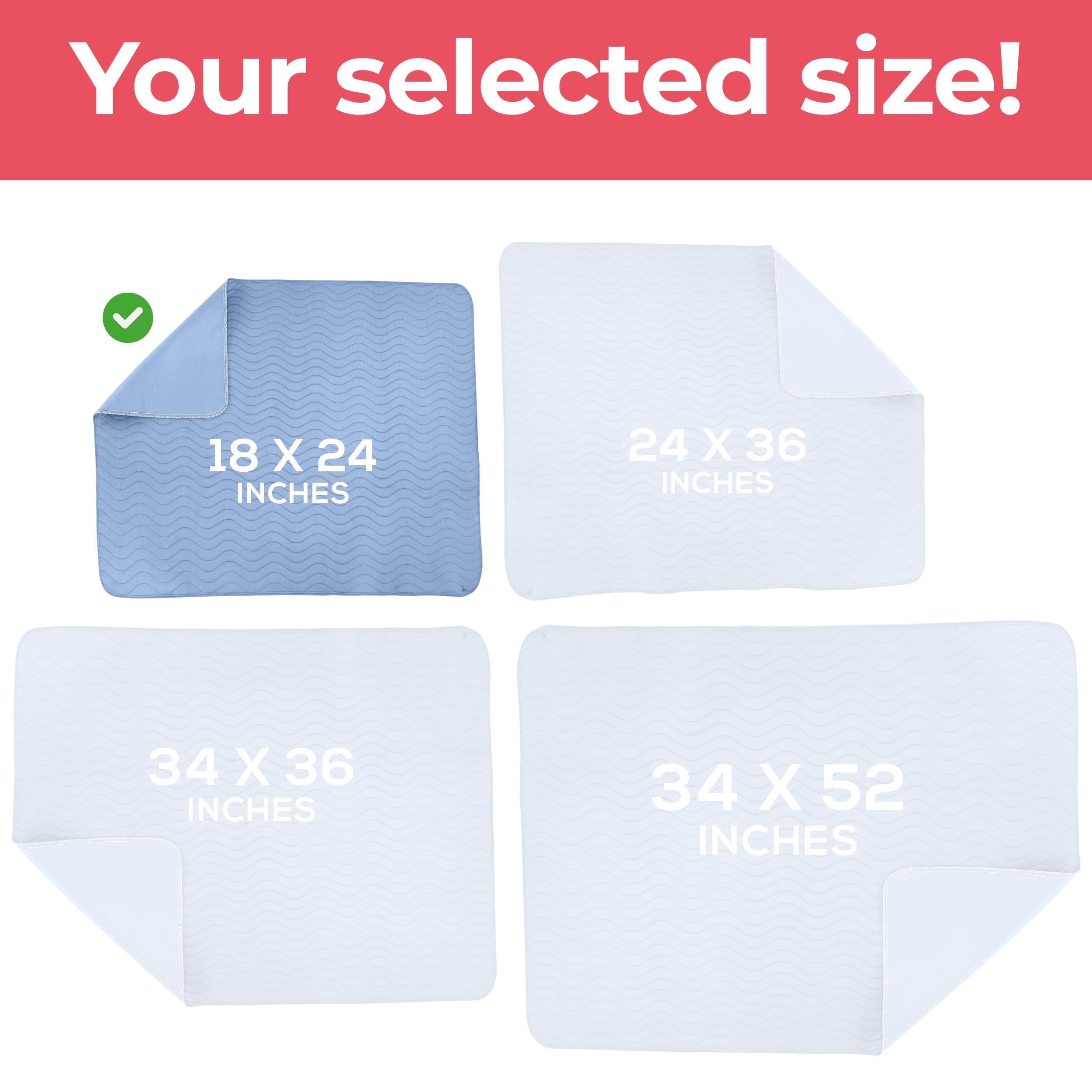 Utopia Bedding Washable Underpads 18" x 24" (Pack of 4), Waterproof Reusable Heavy Absorbency Incontinence Bed Pads for Adults, Kids, Elderly and Pets, Bedwetting Pads for Sofa and Couch (Blue)