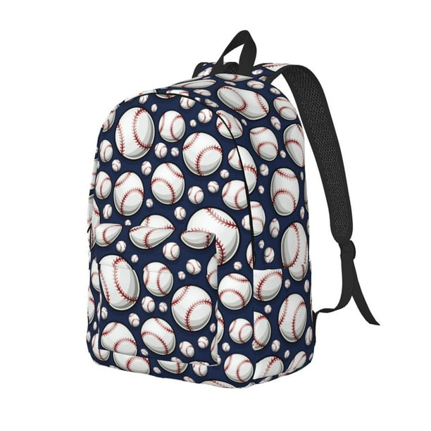 Disketp Cute Basebal print Canvas Backpack Lightweight Travel Daypack Student Rucksack Laptop Backpack-Small