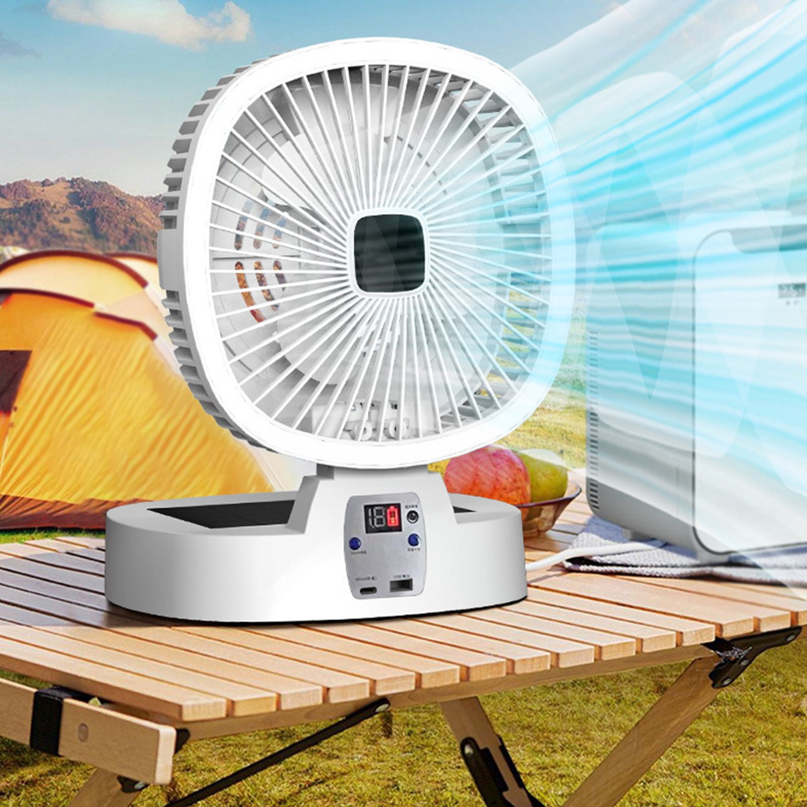 TaTaai Portable Fan Rechargeable with Solar Panel 5-in-1, 5 Speeds Cordless Battery Powered Fan with Led Lantern,Quiet USB Table Fan for Travel Tent Hurricane Office Home Bedroom