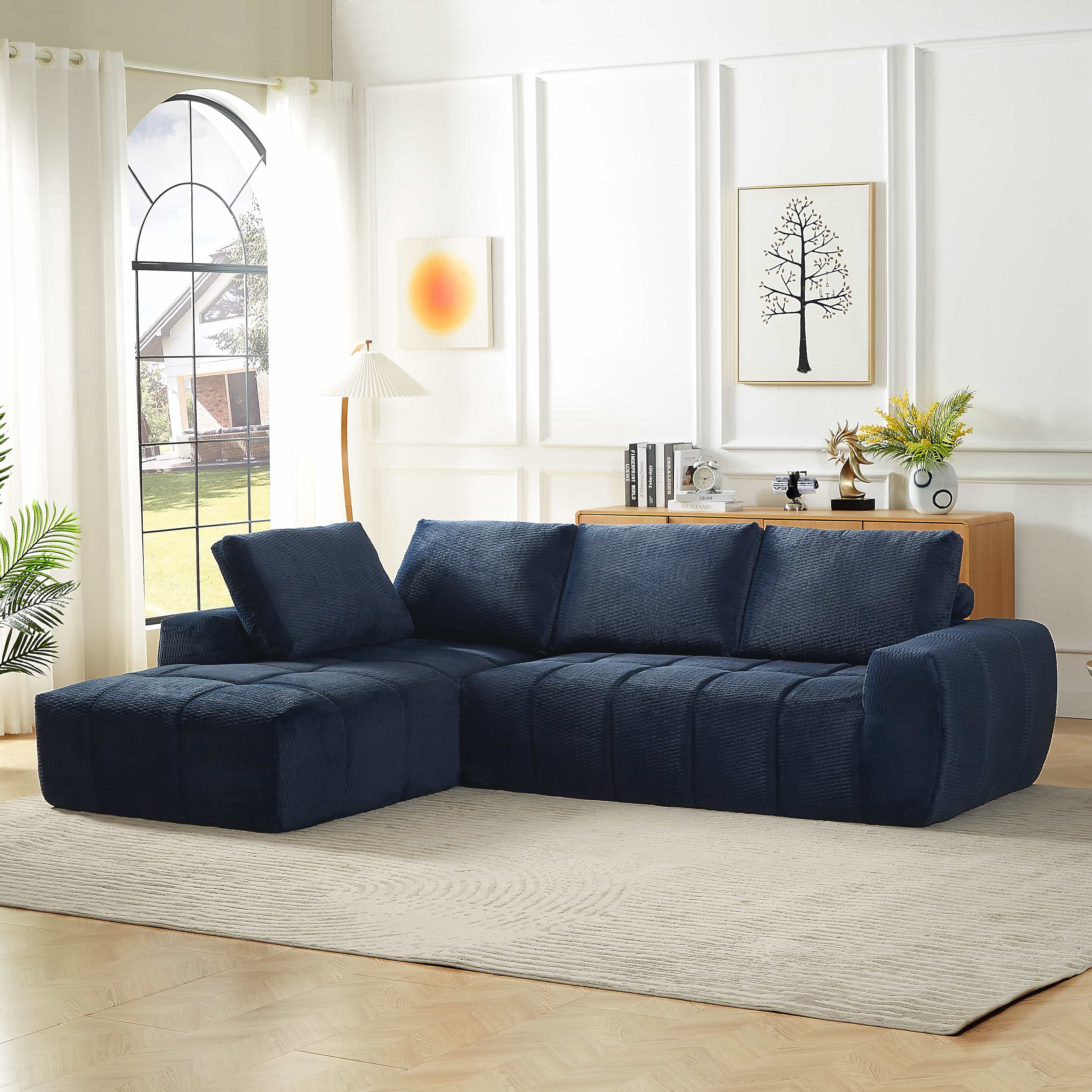 MAYEERTY Faux Fur L-Shape Oversized Sectional Sofa, Minimalist & Comfy Sleeper Couch for Living Room, 102×65" Gray