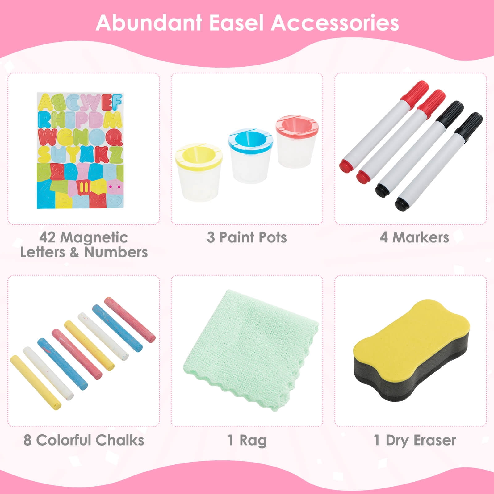 Costway 3-in-1 Kids Art Easel Double-Sided Wooden Adjustable Magnetic Drawing Board Pink