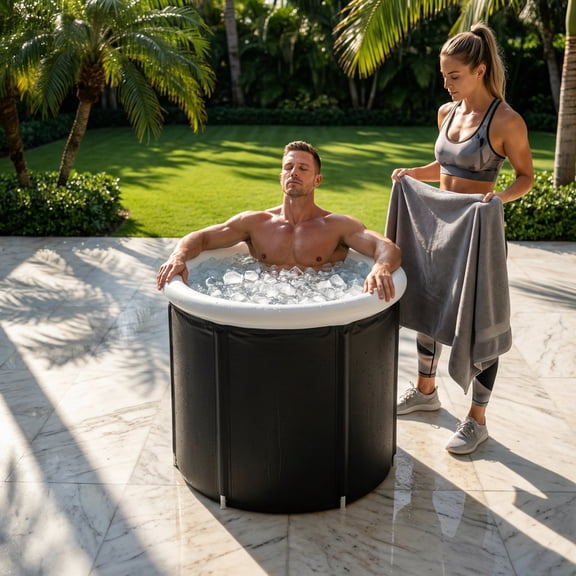 ROOMISLAND105-Gallon Oval Ice Bath Tub, Portable Bathtub, Drop-In Bathtubs Foldable with Cover Cold Plunge Tub for Athletes, Home Gym, Outdoor Recovery Use