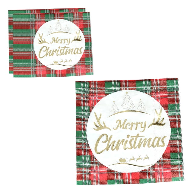 Décorations de Noël Extérieures Fournitures de Fête de Noël Arbre de Noël Carreaux Rouges Serviettes en Papier Jetables pour Décoration de Fête 20 Unités Adieu Décorations de Fête