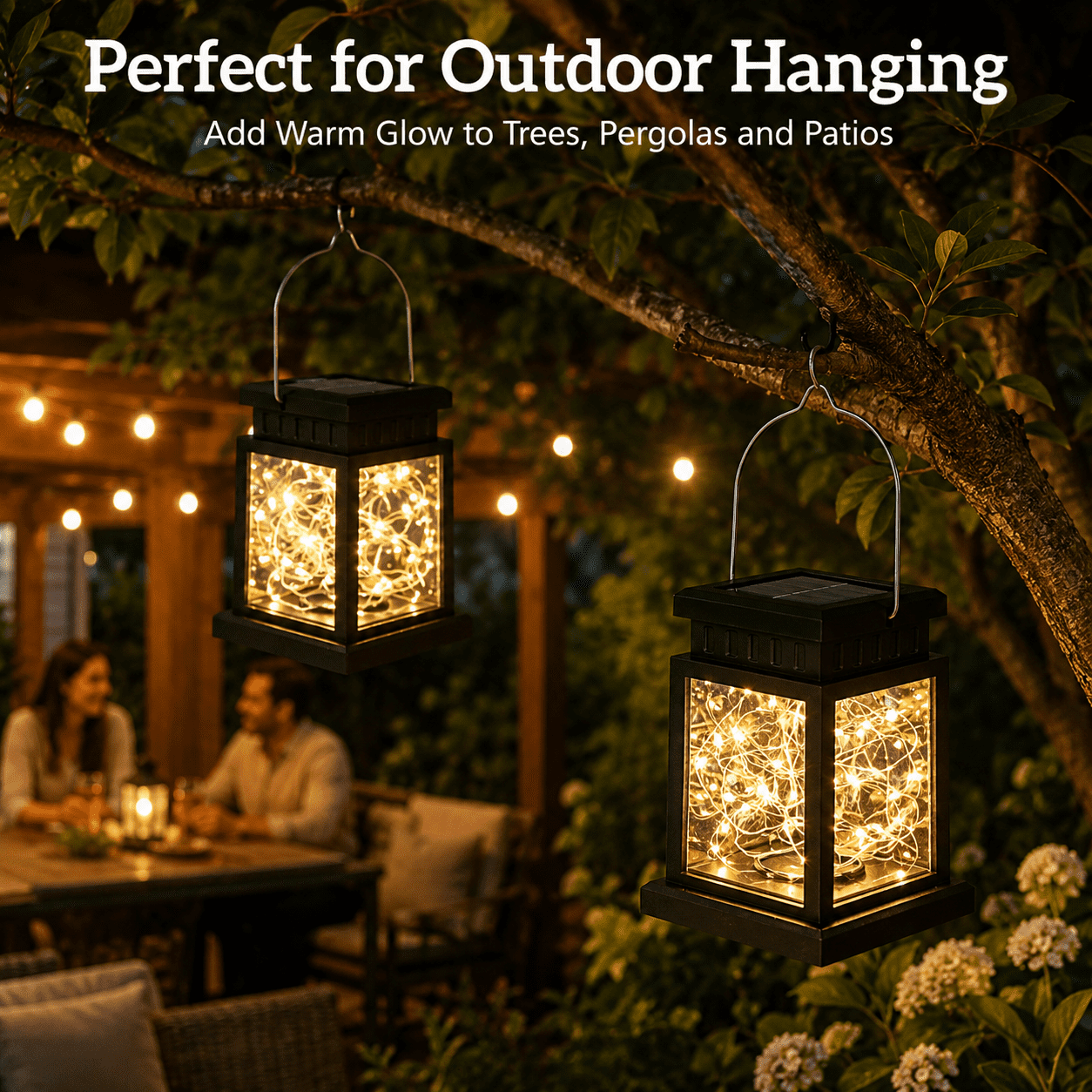 MEHOOM 4 Pack Outdoor Solar Lanterns Warm White, 40 LED Vintage Palace Hanging Decorative Garden Lights, Waterproof Solar Powered Lights for Patio, Yard, Balcony, Christmas Decorations Outdoor