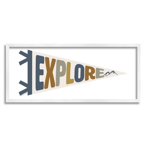 Stupell Industries Kid's Explore Sports Flag Blue Mountain Range, 13 x 30, Designed by Susan Ball