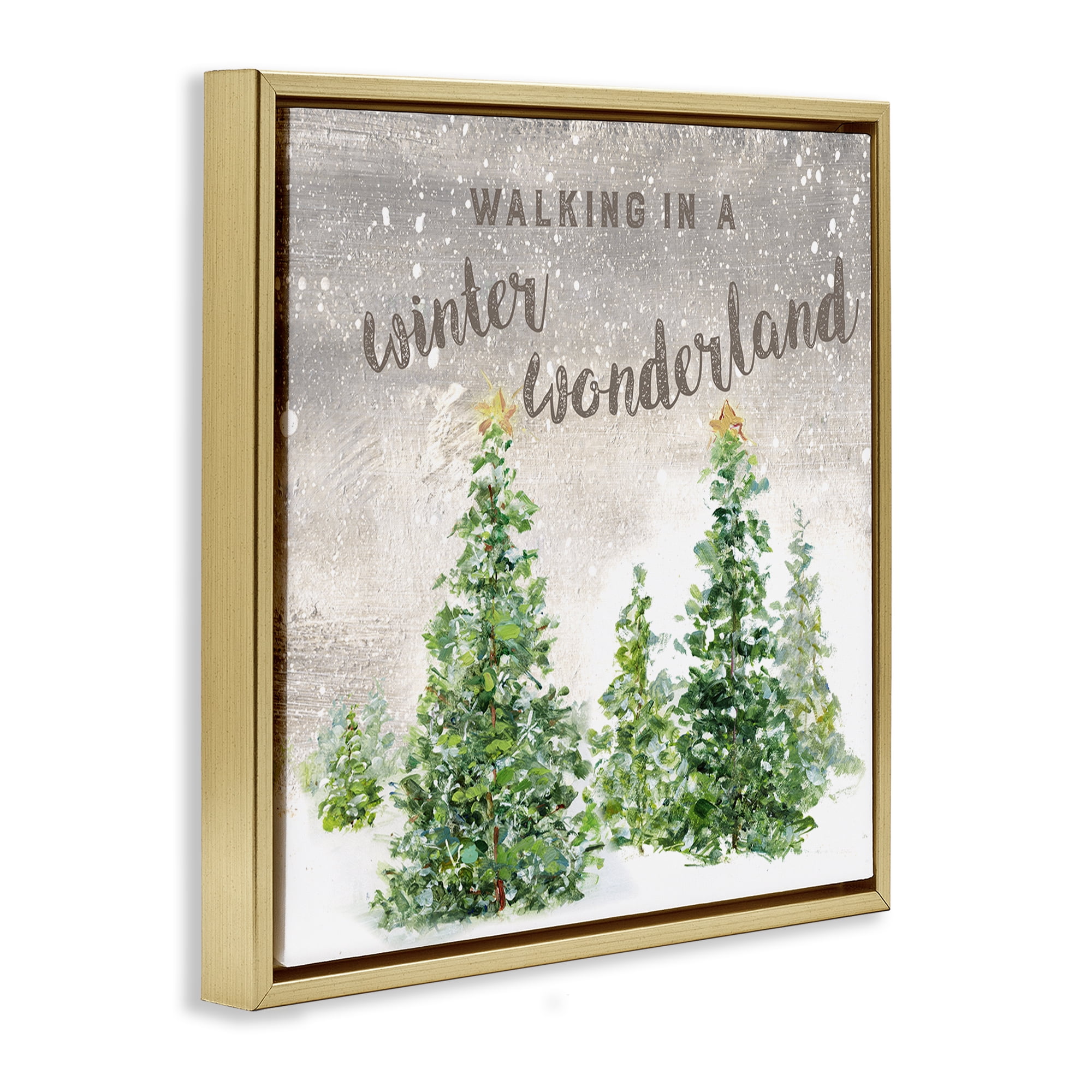 Stupell Industries Winter Wonderland Trees Holiday Painting Gold Floater Framed Canvas Art Prints Wall Art, 25 x 25