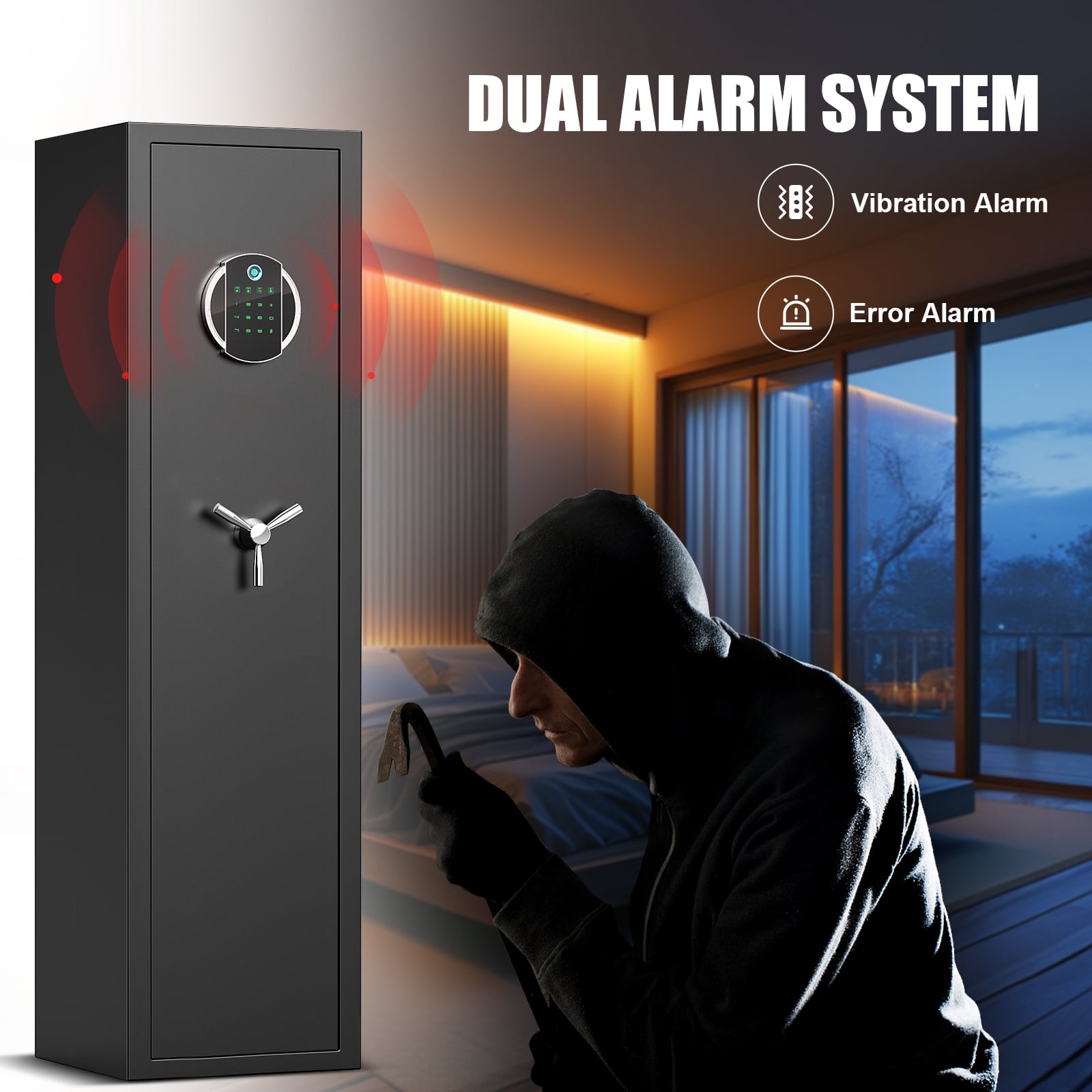 Gun Safe, 3-5 Biometric Fingerprint Gun Cabinet with LCD Touch Screen and Silent Mode, Long Gun Safe for Long Guns and Pistols