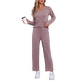 thumbnail image 2 of Conjunto de lounge de punto acanalado para mujer INSPIRE CHIC, pijama de dos piezas con pantalones de manga larga, conjunto a juego, L púrpura, 2 of 6