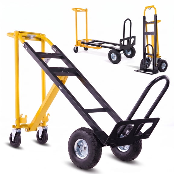 Veeboto 1000lbs Heavy-Duty Hand Truck 3-in-1 Convertible Folding Hand Truck with Wheels 10" All-Terrain Tires, Collapsible Cart for Moving, Warehouse, Logistics, Home, Office Yellow