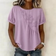 thumbnail image 2 of Lmueinov 2026 Summer Women's Floral Embroidery Cotton Linen Tops, Short Sleeve Crew Neck Casual Loose Blouses M-4XL, 2 of 6