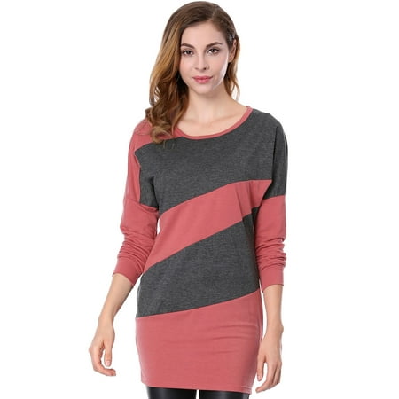 Suede Blouson - Women Color Block Batwing Sleeves Blouson Tunic