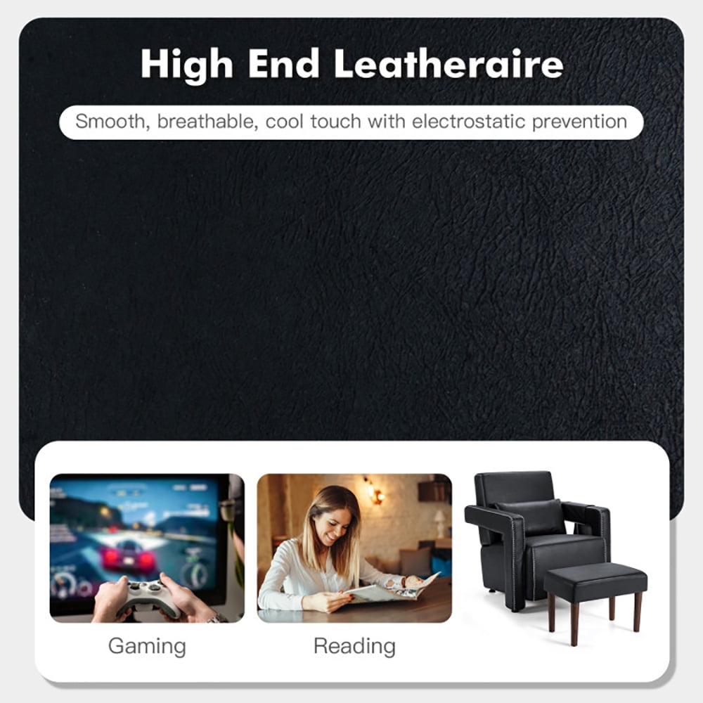 Finihen Accent Single Sofa Chair with Ottoman, Modern Berber Fleece Single Sofa Chair with Ottoman and Waist Pillow, for Living Room, Bedroom, Black Finihen Accent Single Sofa Chair with Ottoman, Modern Berber Fleece Single Sofa Chair with Ottoman and Waist Pillow, for Living Room, Bedroom, Black
