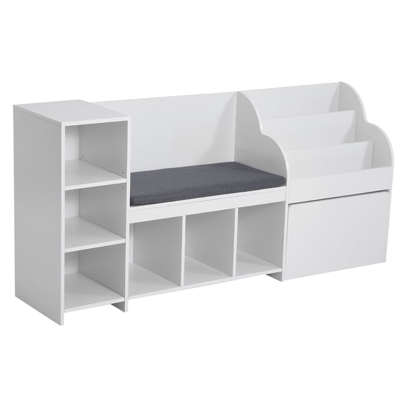 KFFKFF Kids Bench with Storage Rack, Large Toy Organizer with Multiple Functional Area for Playroom, Living Room, or Entryway, White