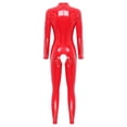 thumbnail image 4 of Body Sexy de charol con cremallera en la espalda para mujer, lencería de una pieza con agujeros, mono sin entrepierna, Catsuit de manga larga con pecho abierto, 4 of 5