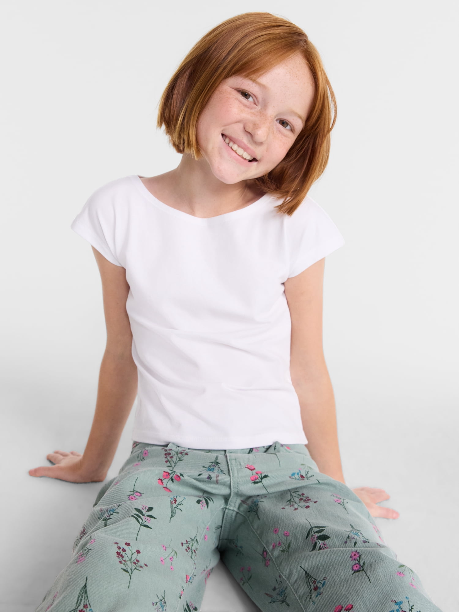 Wonder Nation Girls Boat Neck Top with Short Sleeves, Sizes 4-18 & Plus